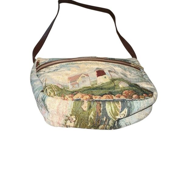 Portmanteau Portland Maine Tapestry Shoulder Bag Purse coastline lighthouse - Picture 4 of 8
